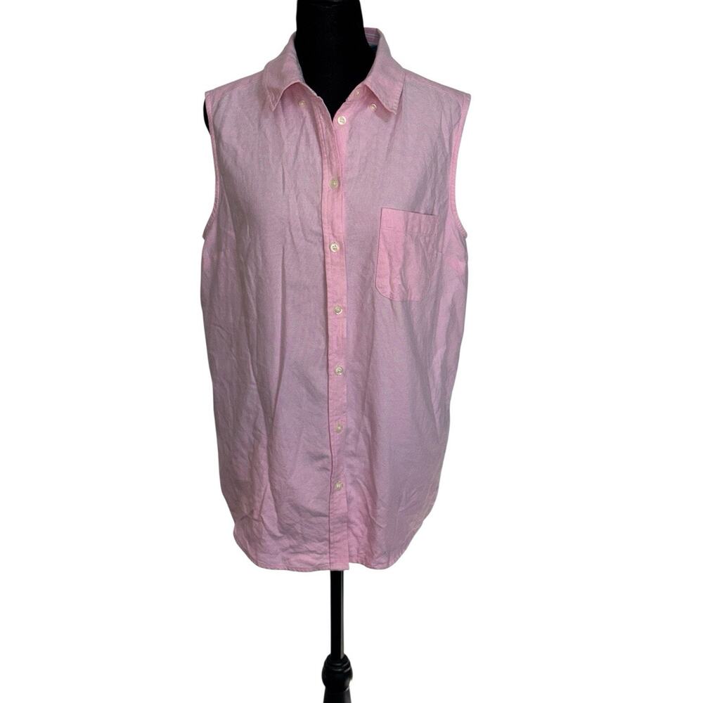 Karen Scott Sport Large Pink Sleeveless‎ Button Down Shirt Top Summer Beach Lake